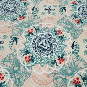 Stoff Baumwolle Jersey Löwenliebe Blumen apriko mint grün Tante Ema Kleiderstoff Kinderstoff