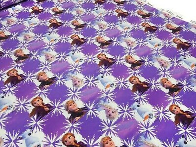 Fabric Cotton Jersey with Disney Ice Queen Frozen Anna Elsa Olaf Kristoff Design Purple White Colorful Children/'s Fabric Dress Fabric License fabric