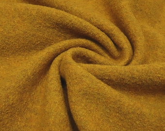 Ital. Merino Feinwalkloden Stoff 100% Schurwolle Made in Italy Kochwolle Meterware weich Walkstoff Uni Curry Senf Gelb für Mantel Jacke