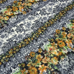 Fabric chiffon blouse fabric floral pattern ornaments design orange green black ecrú dress fabric