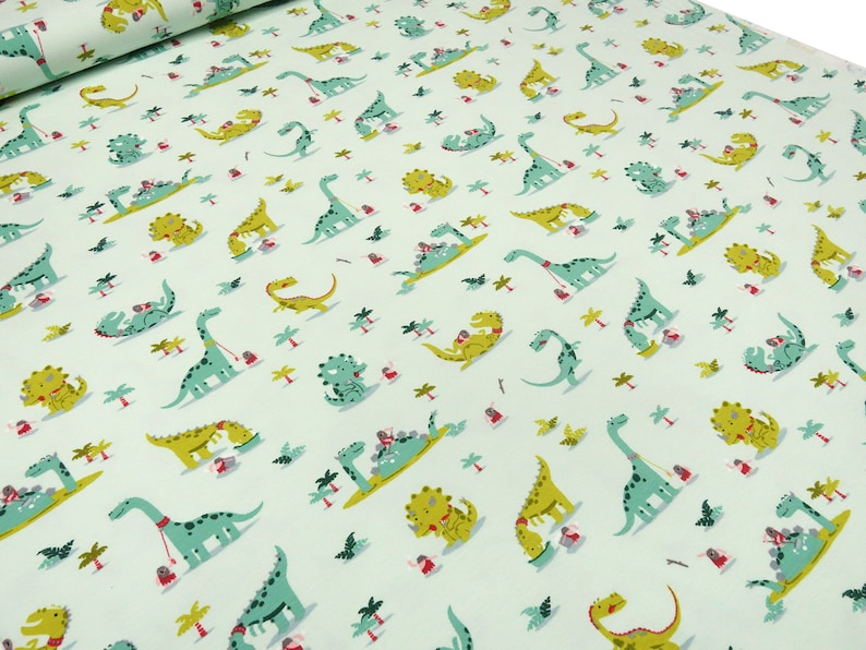 Fabric cotton jersey dinos dinosaur mint kiwi green colorful children/'s fabric garment Little Darling
