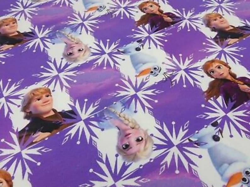 Fabric Cotton Jersey with Disney Ice Queen Frozen Anna Elsa Olaf Kristoff Design Purple White Colorful Children/'s Fabric Dress Fabric License fabric