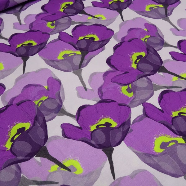 Stof viscose jersey bloemen bloemmotief lila violet paars groen kleurrijke jurkstof