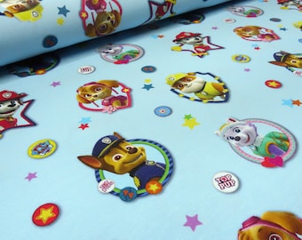 Fabric cotton jersey licensed print Paw Patrol light blue colorful children's fabric clothing fabric licensed fabric