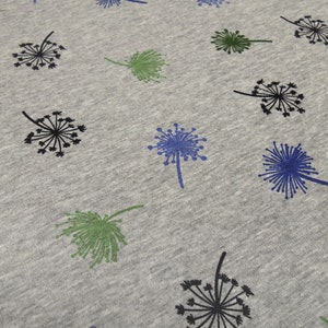 Fabric sweatshirt fabric alpine fleece dandelions grey blue green black dress fabric children's fabric hoodie fabric
