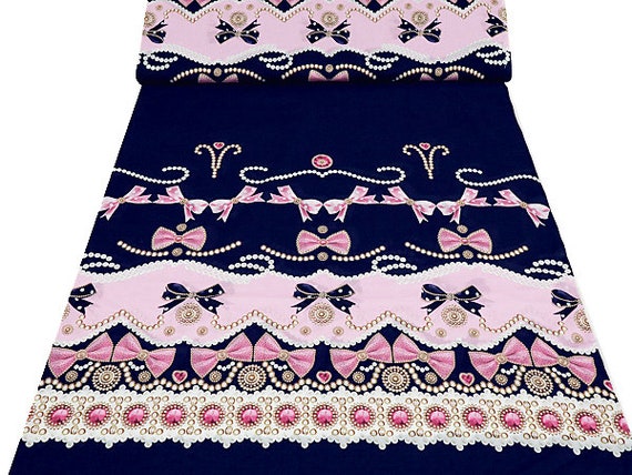 Fabric Cotton Voile With Repeat Print 79 Cm Beads Bows Dark Blue Pink  Blouse Fabric Dress Fabric - Etsy