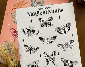 Magical Moth Colour and Black and White Sticker Sheets