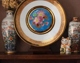 Vintage Cherry Blossom Collector Plate Hamilton Collection - Japanese Cloisonne Style Floral Plate - Flower Festivals of Japan - 6" Plate