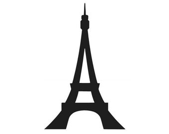 Può includere: Silhouette nera della Torre Eiffel, un famoso monumento di Parigi, Francia.