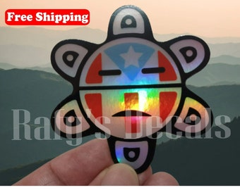 Holographic Sol Taino Puerto Rico Flag Sticker, Waterproof Vinyl Decal