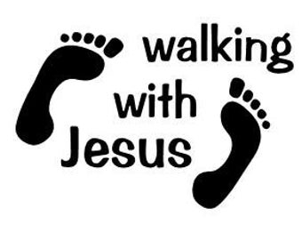 WALKING WITH JESUS Vinyl Decal Sticker Religious God Jesus Priest Choose Color Free Shipping