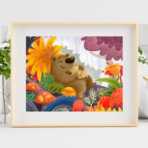 Ilustración de papá oso, impresiones de abrazo de oso encantador, impresión ilustrativa de Kawaii, estética de cartel lindo, decoración de guardería de oso de peluche, cartel imprimible