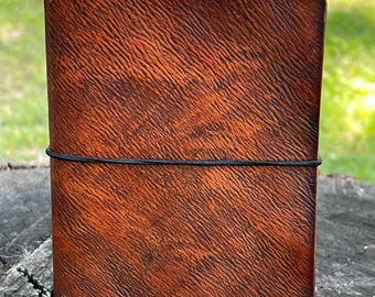 Handmade Textured Leather Traveler’s Notebook – Rustic Refillable Journal – Veg Tan Midori Style Cover – Embergrain