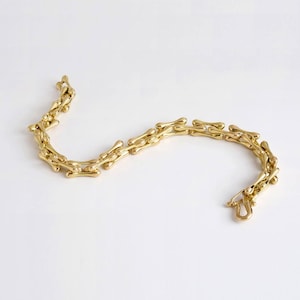 18k Gold Link Bracelet, Organic Bracelet, Men's Bracelet, Gold Bones Bracelet, 14k Solid Gold Bracelet, Handmade Bracelet, Massive Bracelet image 1
