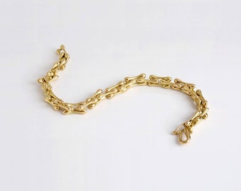 18k Gold Link Bracelet, Organic Bracelet, Men's Bracelet, Gold Bones Bracelet, 14k Solid Gold Bracelet, Handmade Bracelet, Massive Bracelet