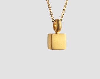 22k Gold Square Pendant ⦁ Charm Necklace Simple Pendant ⦁ Minimal Modern Pendant ⦁ Men Gold Bar Necklace ⦁ Geometric Pendant