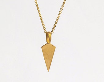 Mens 22k Gold Unique Necklace ⦁ Gold Arrowhead Pendant ⦁ Triangle Man Necklace ⦁ Solid Gold Necklace,Small Cone 14 Karat Gold Pendant