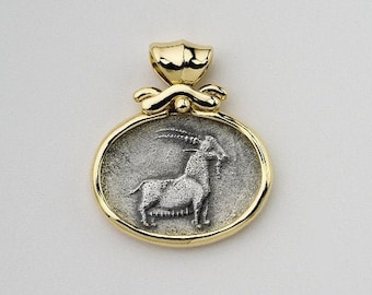 Capricorn Zodiac Coin Pendant Goat Necklace 14k, Mens Jewelry, Constellation Silver Capricornus, Zodiac Sign Personalized Birthday Gifts