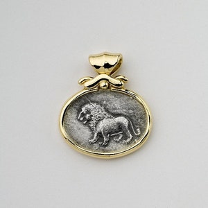 Silver Leo Coin Pendant Necklace, Silver Lion coin, Leo Zodiac Sign 14k pendant necklace, Astrology Pendant Handmade coin medallion
