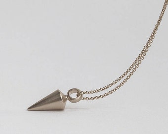 14k White Gold Plumb Pendant ⦁ Necklace for Men ⦁ Pendulum Spike Necklace ⦁ Cone Pendant Gift for Boyfriend ⦁ Unique Necklace