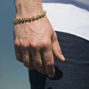 18k Gold Link Bracelet, Organic Bracelet, Men's Bracelet, Gold Bones Bracelet, 14k Solid Gold Bracelet, Handmade Bracelet, Massive Bracelet image 2