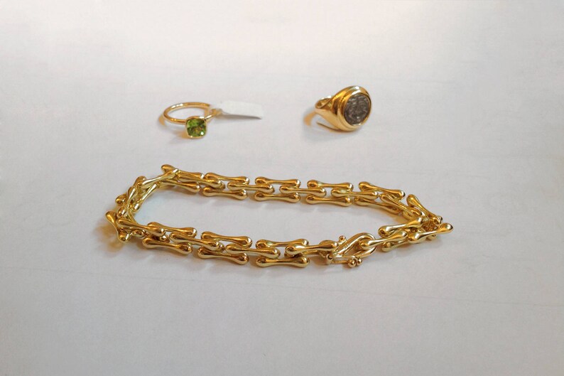 18k Gold Link Bracelet, Organic Bracelet, Men's Bracelet, Gold Bones Bracelet, 14k Solid Gold Bracelet, Handmade Bracelet, Massive Bracelet image 6