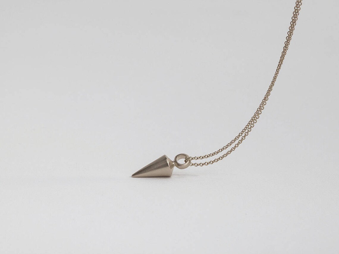 14k White Gold Plumb Pendant Necklace for Men Pendulum Spike Necklace