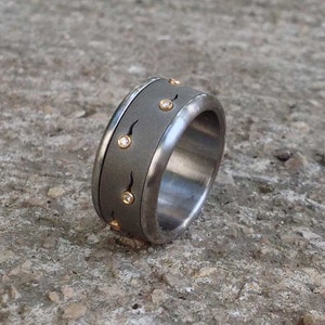 Spinner Ring Band Stainless Steel, Kinetic Sperms Ring Harley Davidson, 18k Gold & Diamond Rustic Gear Ring, Men Statement Ring Size 61