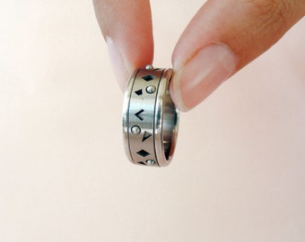 Stainless Steel Cool Ring ⦁ Men's Kinetic Ring ⦁ Wide Spinner Ring ⦁ Women's Ball Bearing Ring ⦁ Spinner Wedding Band ⦁ Fidget Ring