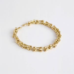 18k Gold Link Bracelet, Organic Bracelet, Men's Bracelet, Gold Bones Bracelet, 14k Solid Gold Bracelet, Handmade Bracelet, Massive Bracelet image 3