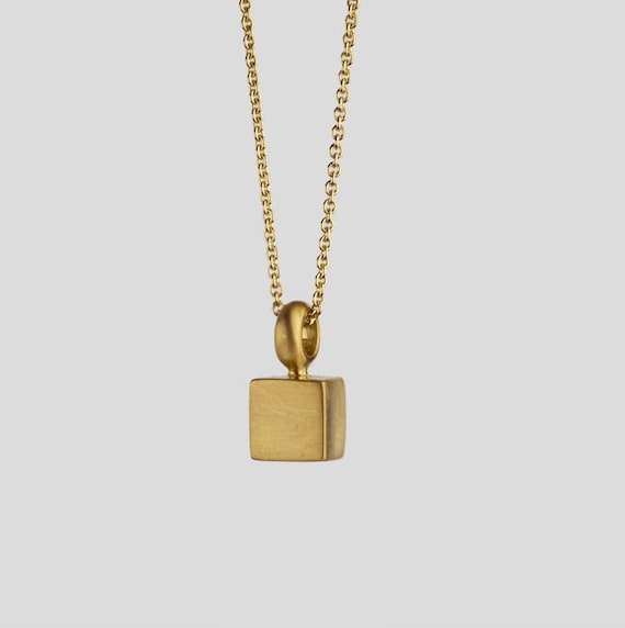 22k Gold Square Pendant Charm Necklace 