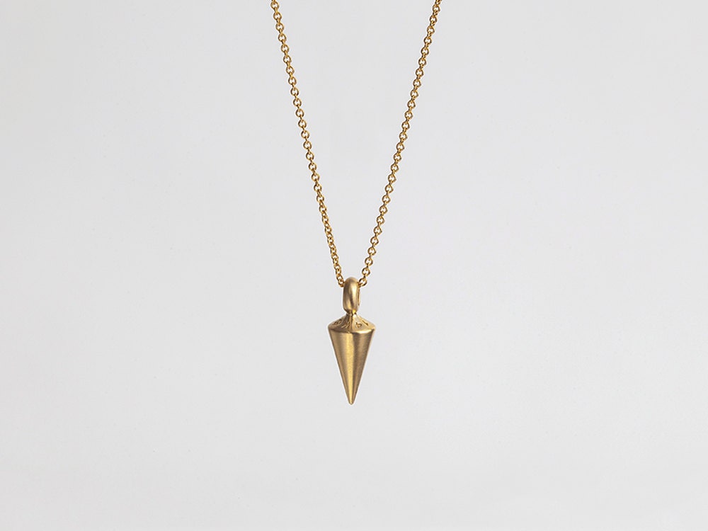 Pendulum Men's Gold Pendant Necklace Plumb 14kt Solid Gold Simple Pendant 14k Yellow Gold Cone