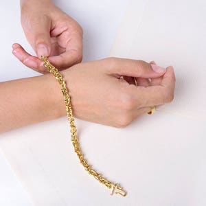 18k Gold Link Bracelet, Organic Bracelet, Men's Bracelet, Gold Bones Bracelet, 14k Solid Gold Bracelet, Handmade Bracelet, Massive Bracelet image 5
