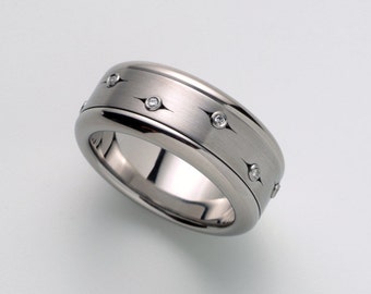 Unique Men's Engagement Ring ⦁ Marquise Ring ⦁ Diamonds Spinner Ring for Women ⦁ Stainless Steel Ring ⦁ Gear Diamonds Ring ⦁ Fidget Ring