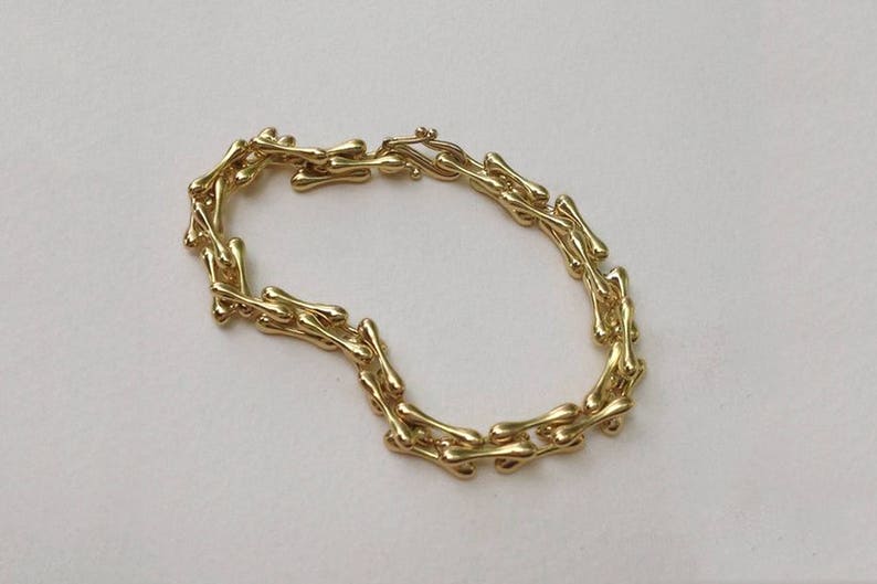 18k Gold Link Bracelet, Organic Bracelet, Men's Bracelet, Gold Bones Bracelet, 14k Solid Gold Bracelet, Handmade Bracelet, Massive Bracelet image 7