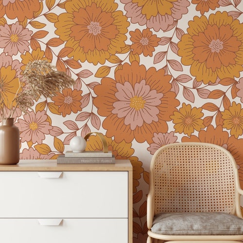 Vintage Floral Removable Wallpaper Self Adhesive Retro Wall Etsy
