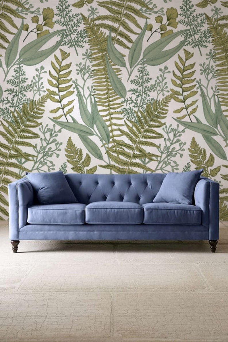 Botanical Greenery Peel and Stick Wallpaper Fern Wallpaper Etsy