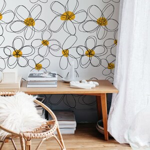 Abstract Daisy Selfadhesive Wallpaper White Flower Wallpaper - Etsy