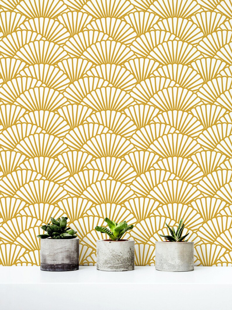 Solid Gold Wallpaper/ Scallop Removable Wallpaper/ Etsy