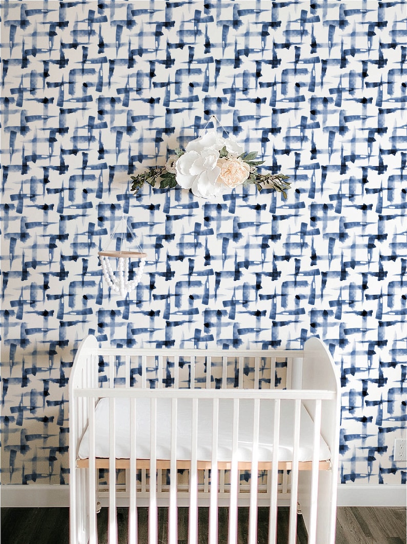 Blue Watercolor Wallpaper / Removable Wallpaper/ Brush Pattern Etsy