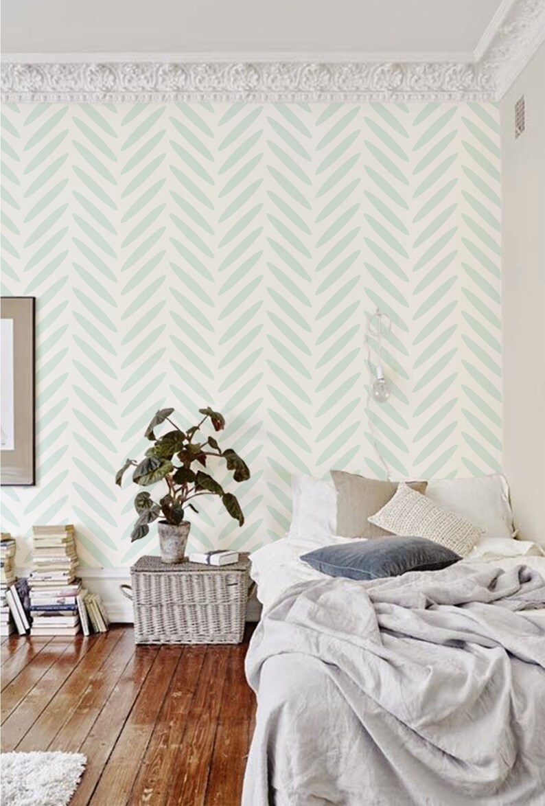 Blue Herringbone Removable Wallpaper Peel and Stick Wallpaper Etsy