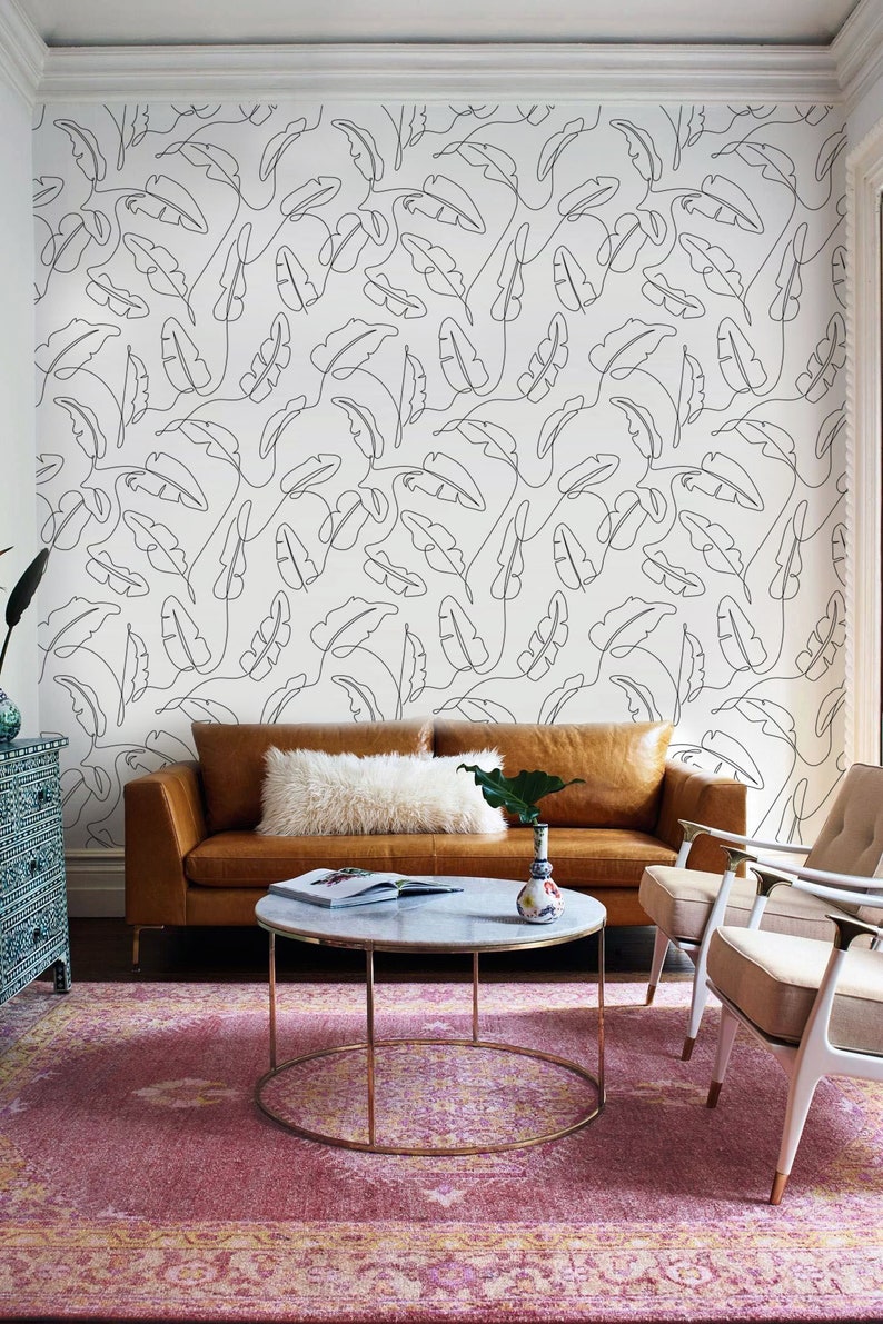 One Line Banana Leaf Peel and Stick Wallpaper Modern Etsy