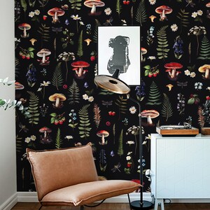 Dark Mushroom Wallpaper, Mushroom Wallpaper, Peel and Stick Wallpaper