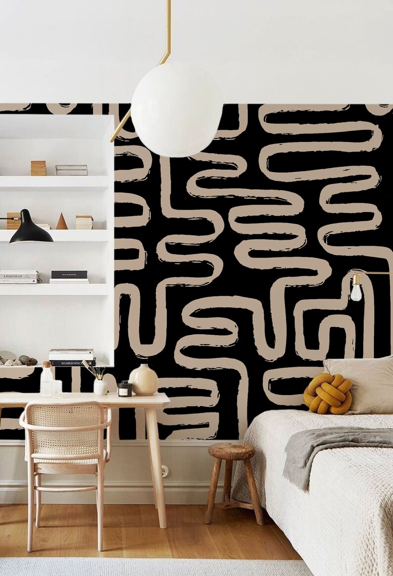 ANY COLOR Abstract Removable Wallpaper Self Adhesive Black Etsy