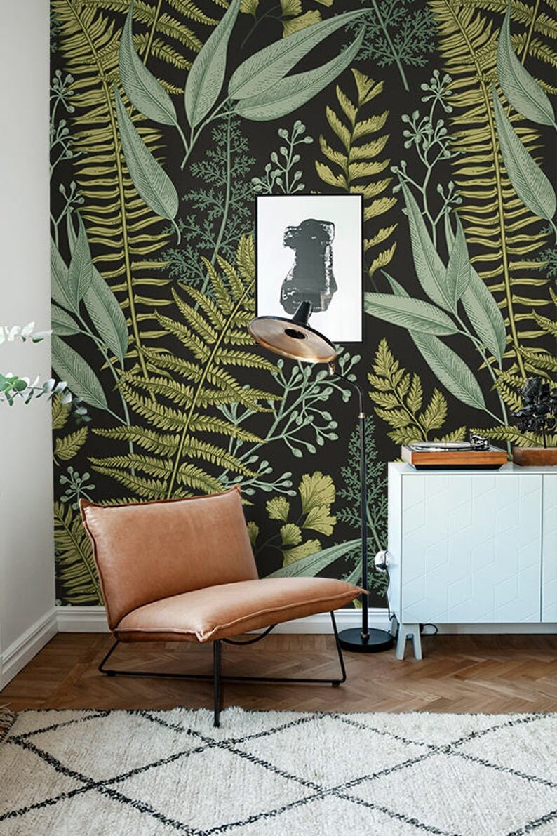 Botanical Greenery Peel and Stick Wallpaper Fern Wallpaper Etsy