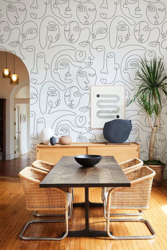 One Line Drawing Peel and Stick Wallpaper Abstract Wallpaper - Etsy One Line Drawing Peel and Stick Wallpaper Abstract Wallpaper - Etsy