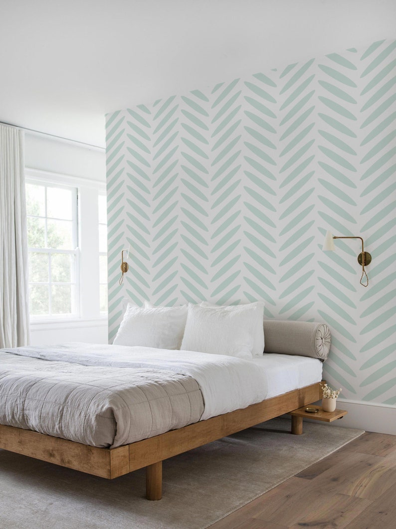 Blue Herringbone Removable Wallpaper Peel and Stick Wallpaper Etsy