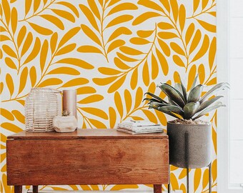 Honey Yellow Peel and Stick Wallpaper - Botanical Wallpaper Mural -  Exotic Leaf Wallpaper - Removable Wallpaper - Easy DIY Wall Mural JD09