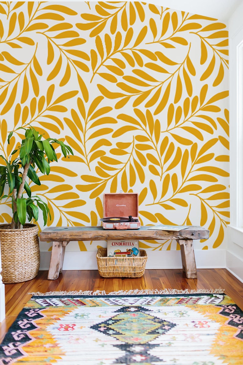 Honey Yellow Peel and Stick Wallpaper Botanical Wallpaper | Etsy