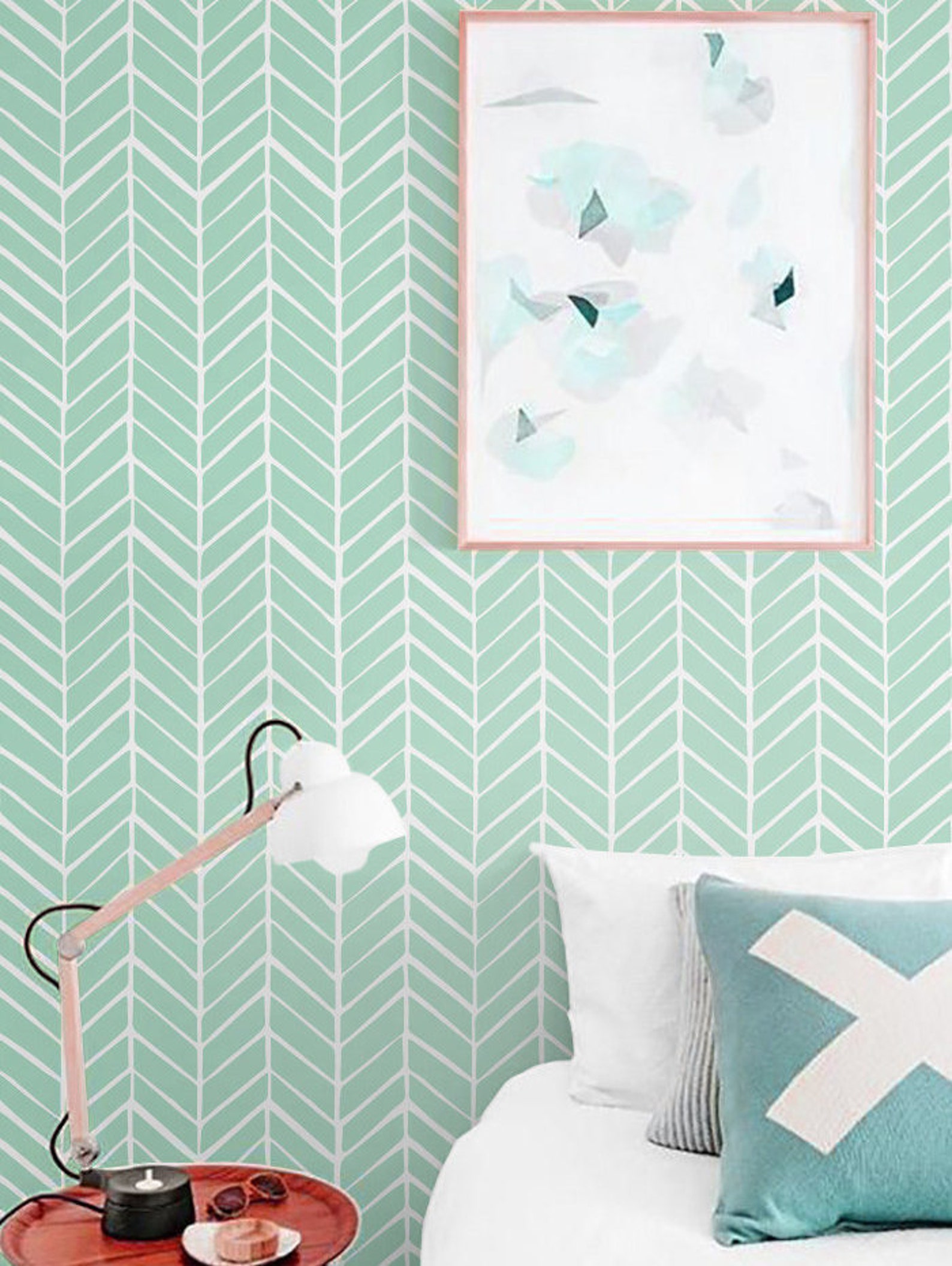 Self Adhesive Vinyl Wallpaper Herringbone Pattern Print Etsy